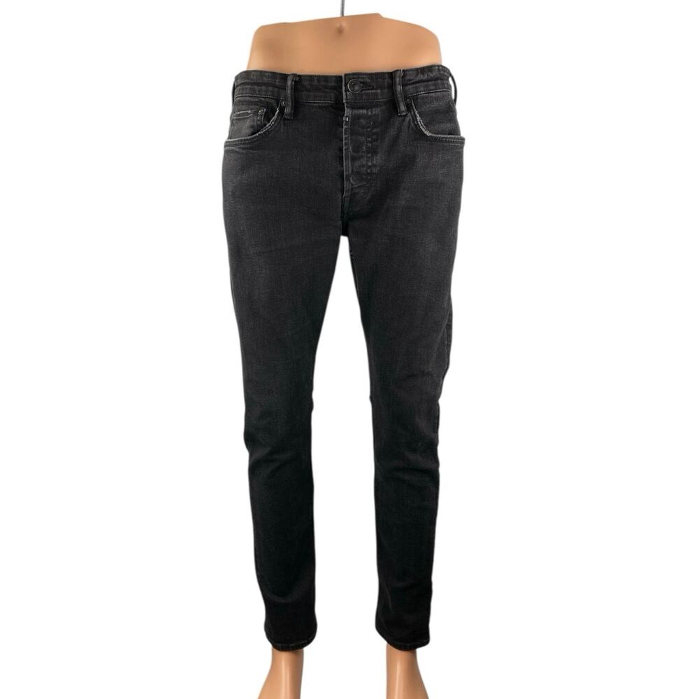 AllSaints Men's Black High Waisted Skinny Leg Slim Fit Denim Jeans Pants Sz 32